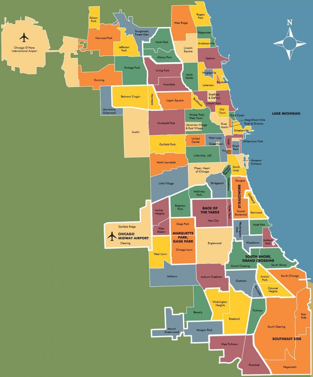 peta dari lingkungan di Chicago