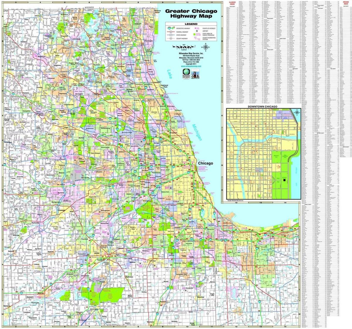 peta dari Chicago jalan raya