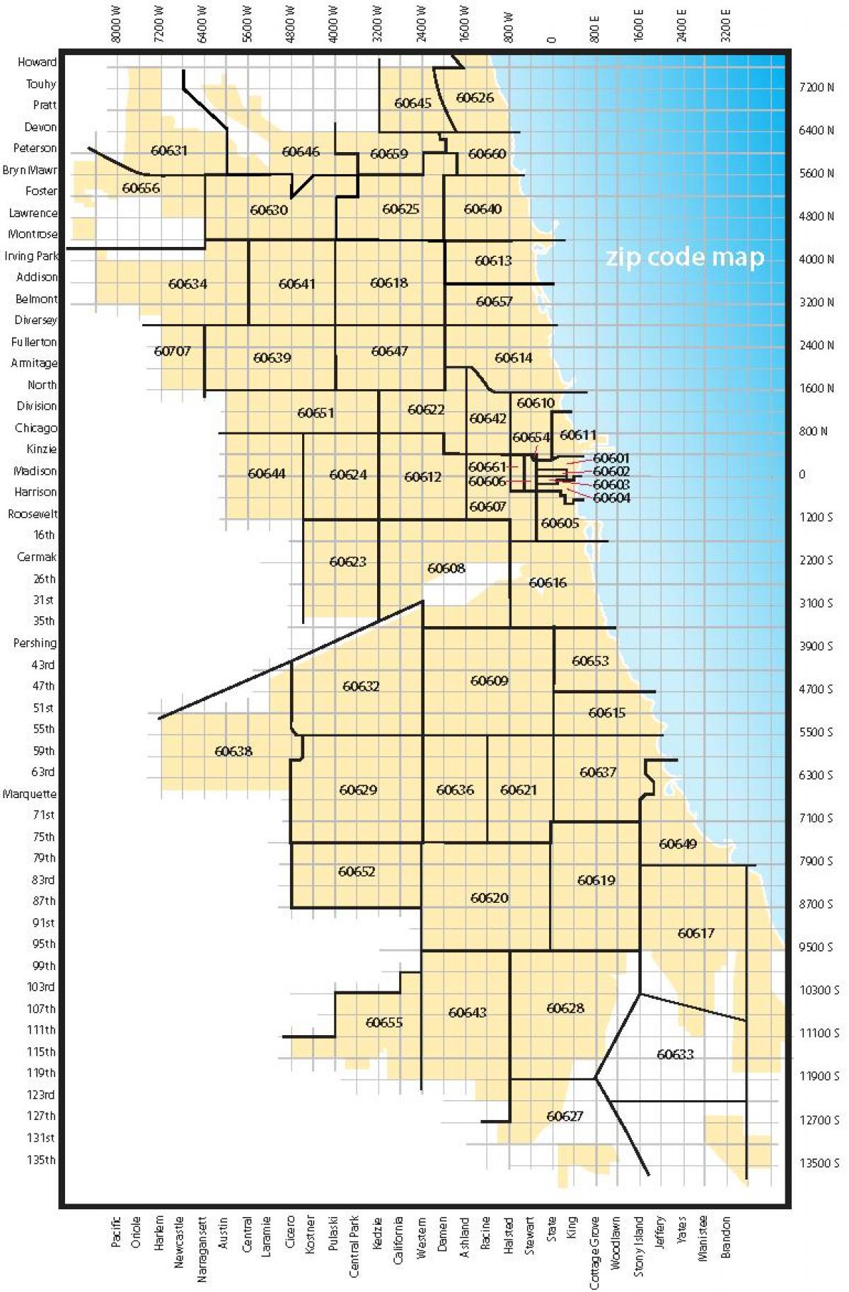 peta dari Chicago kode pos