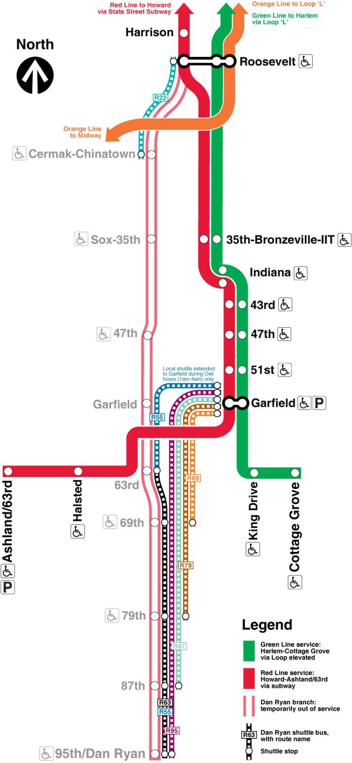 Chicago peta kereta bawah tanah jalur merah