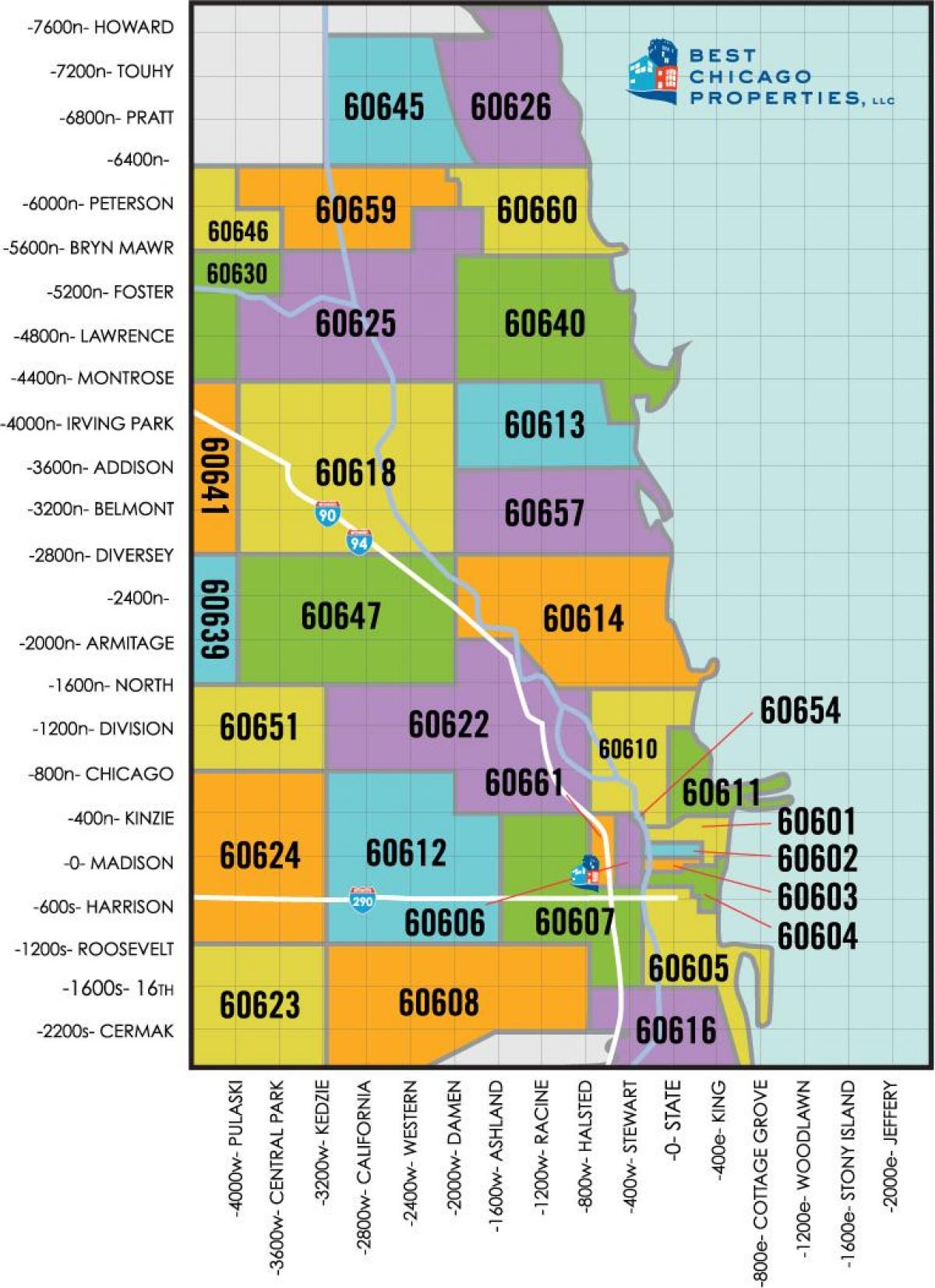 Chicago area kode pos peta